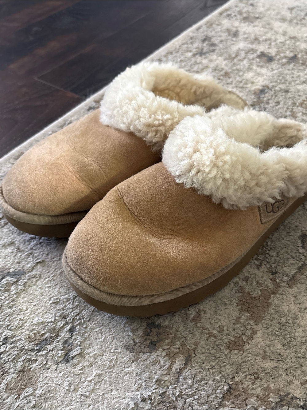 UGG Chestnut Suede Shearling-Lined Slip-On Mules